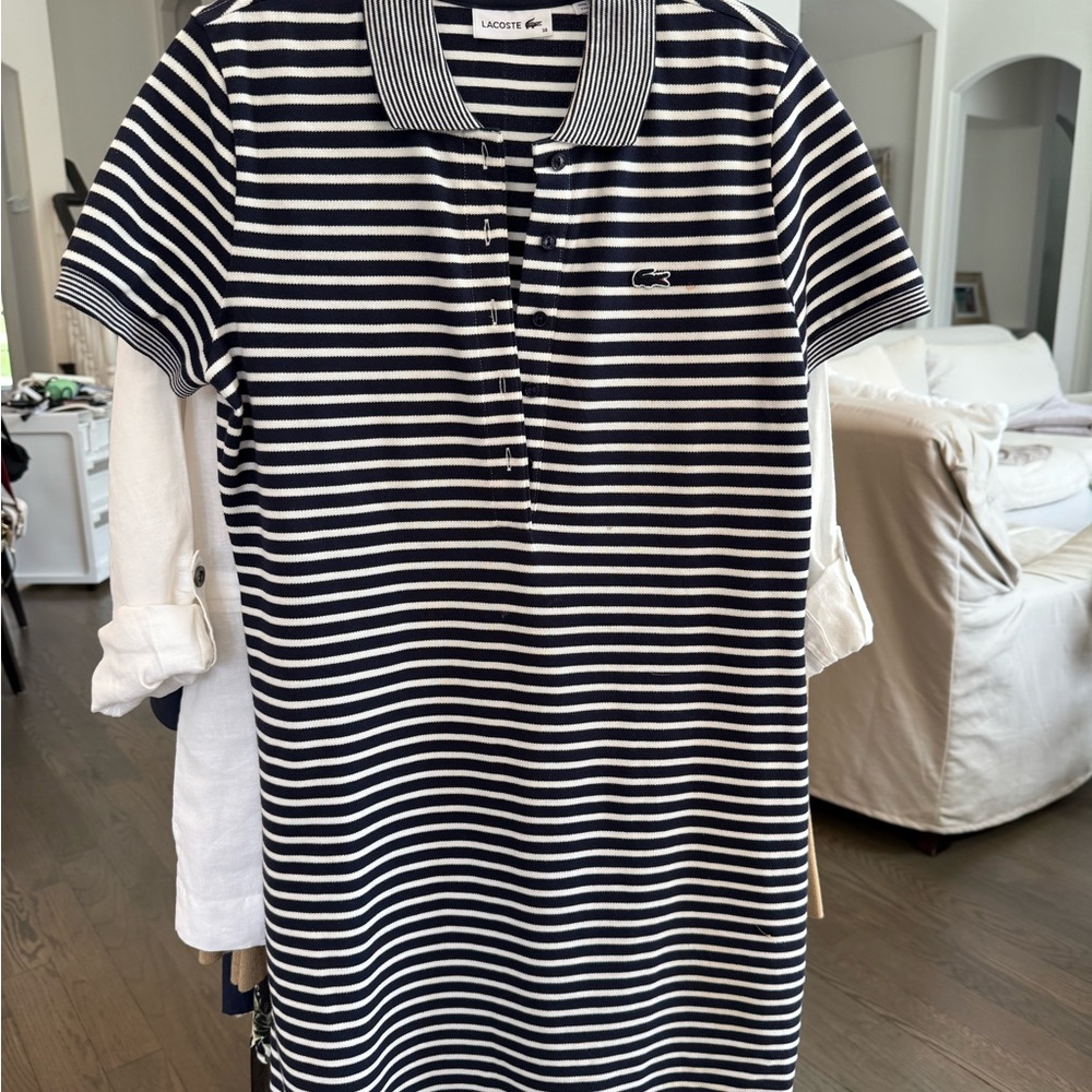 Lacoste Navy and White Striped Polo Dress